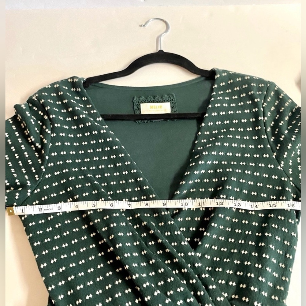 Anthropologie x Maeve-Forest Green Malta belted dress with white polka dots.S - Picture 12 of 12